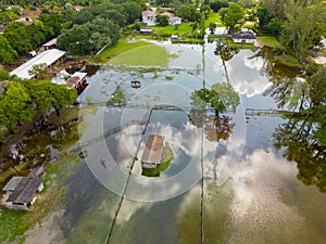 Horse ranch farms flooded in Southwest Ranches FL USA after many days of heavy rain storms