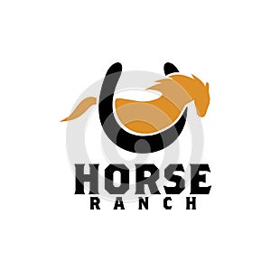 horse ranch logo design with horseshoes that seem to blend together