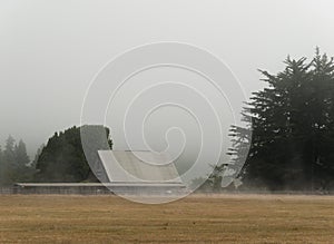 Fog lifting over a northern California ranch