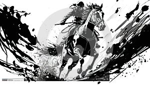 Horse and rider in action. AI generated Jockey riding a race horse