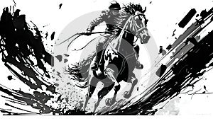 Horse and rider in action. AI generated Jockey riding a race horse