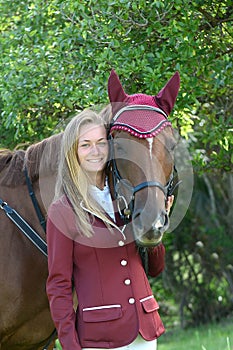 Horse and rider dressed up for a competition