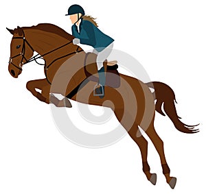 Horse rider, horse jump in equestrian sports. Vector illustration