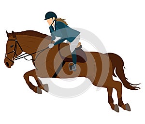 Horse rider, horse jump in equestrian sports. Vector illustration