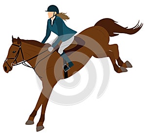 Horse rider, horse jump in equestrian sports. Vector illustration