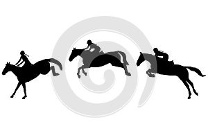 Horse rider jump in three steps, Jumping show. Equestrian sport. High quality silhouettes photo