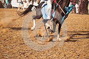 Horse rider, riding in a tent pegging event