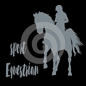 Horse rider silhouette, equestrian sport ,  isolated grey silhouette