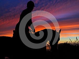 Horse and Rider Silhouette Sunset