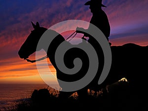 Horse and Rider Silhouette Sunset