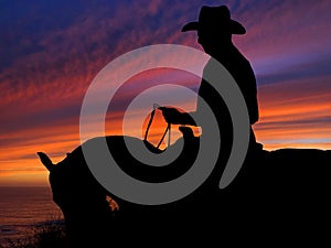 Horse and Rider Silhouette Sunset