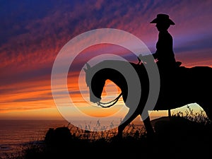 Horse and Rider Silhouette Sunset photo