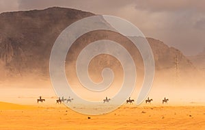 Horse riders traversing the Wadi-Rum desert