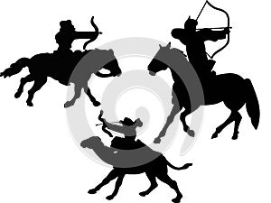 Horse riders warriors black silhouette