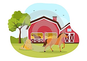 Horse Riding Cartoon Illustration with Cute People Character Practicing Horseback Ride or Equestrianism Sports in the Green Field