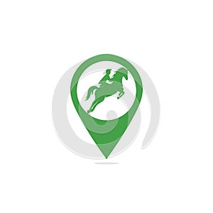 Horse riding map pin shape concept logo.