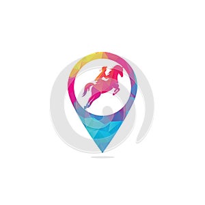 Horse riding map pin shape concept logo.