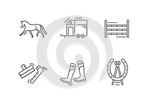 Horse riding outline icon set.