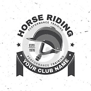 Horse riding sport club badges, patches, emblem, logo. Vector illustration. Vintage monochrome equestrian label with photo