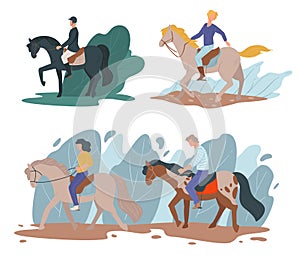 Horse riding sports, equine hobby of people vector