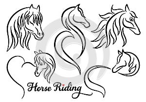 Horse riding, vector set