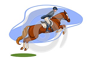 Horse Riding Woman Riding Horse Jumping Cartoon Style