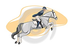 Horse Riding Woman Riding Horse Jumping Cartoon Style