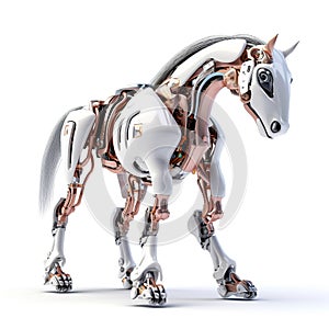 Horse robot, robotic animal isolated over white background. Created with generative Ai