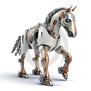 Horse robot, robotic animal isolated over white background. Created with generative Ai