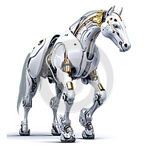 Horse robot, robotic animal isolated over white background. Created with generative Ai