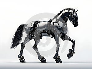 A horse with a robotic body on white background. Generative AI