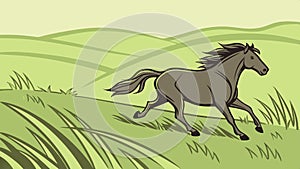 Horse running in field, wildlife and nature freedom art vector design Generative AI photo