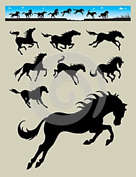 Horse Running Silhouettes 2
