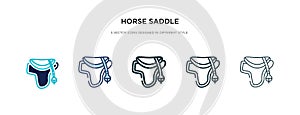 Horse saddle icon in different style vector illustration. two colored and black horse saddle vector icons designed in filled,