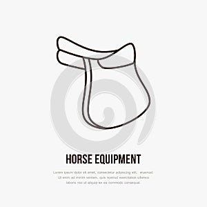 Horse saddle, polo flat line icons. Vector illustration of horses sport game, equestrian equipment