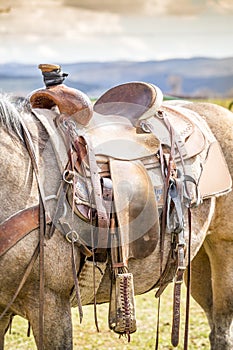 Horse saddle on the ranch
