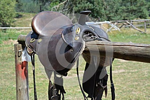Horse saddle ready to be taken