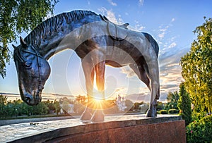 Horse sculpture of the monument to Batyushkov in the Kremlin in the city of Vologda