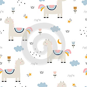 Horse seamless pattern Children`s animal background