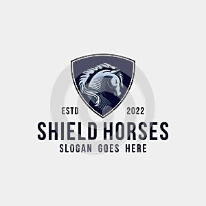 Horse in Shield Logo Vector Design template emblem mascot vector illustration