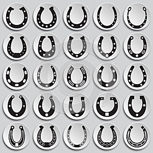 Horse shoe icons set on plates background for graphic and web design. Simple vector sign. Internet concept symbol for