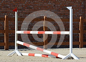 Horse show jumping obstacles on stable