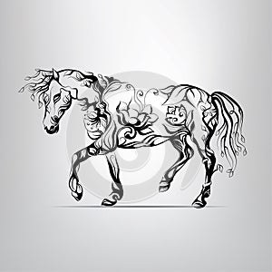 Horse silhouette of floral ornament