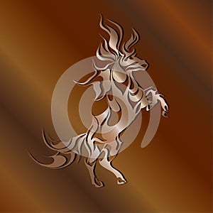 Horse silhouette metallic color on a golden background