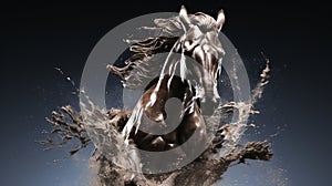 Horse with splashes of water on black background. 3d rendering