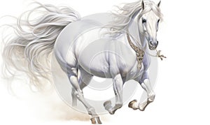 Horse with splashes of water on a white background