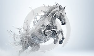 Horse with splashes of water on a white background