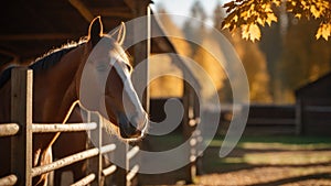 Horse in the stable. Generated with AI photo