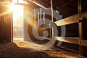 Horse stable illuminated by sunshine