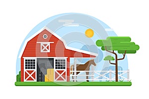 Horse Stables in Flat Design